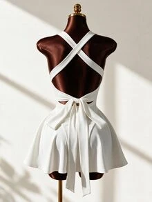 Mistrie New Women's Sexy Deep V-Neck Sleeveless Design With Shoulder Straps And Back Cut-Out Detailing, Perf - White - View 2