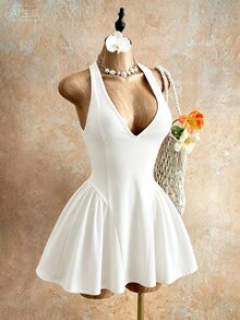 Mistrie New Women's Sexy Deep V-Neck Sleeveless Design With Shoulder Straps And Back Cut-Out Detailing, Perf - White - View 5
