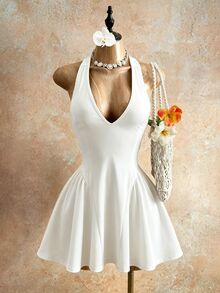 Mistrie New Women's Sexy Deep V-Neck Sleeveless Design With Shoulder Straps And Back Cut-Out Detailing, Perf - White - View 8