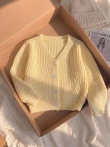 Souflis Souflis Baby Girl Solid Color Casual Versatile Daily Wear Cardigan Autumn Winter - Yellow - View 1