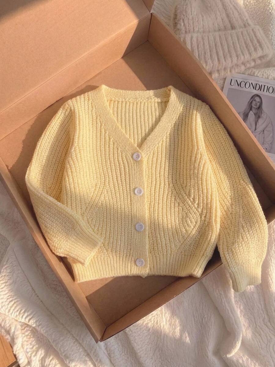 Souflis Souflis Baby Girl Solid Color Casual Versatile Daily Wear Cardigan Autumn Winter - Yellow - View 1