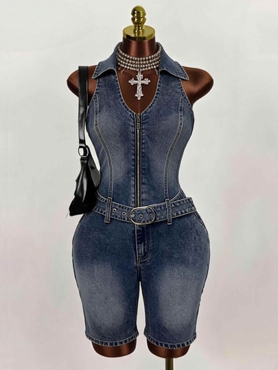 Mistrie Mono de mezclilla casual diario con diseño de hebilla para mujer