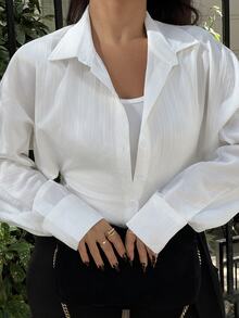 NegzBox Women's Casual Long Sleeve Shirt Bodysuit - White - View 7