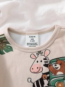SHEIN 嬰兒男/女童可愛動物圖案修身長袖褲家居服套裝，適合聖誕節、派對、室內穿著 - 彩色 - 查看 3