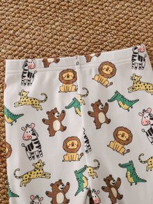 SHEIN 嬰兒男/女童可愛動物圖案修身長袖褲家居服套裝，適合聖誕節、派對、室內穿著 - 彩色 - 查看 5