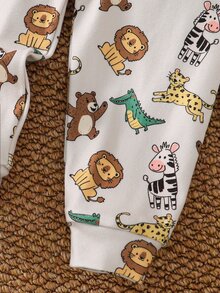 SHEIN 嬰兒男/女童可愛動物圖案修身長袖褲家居服套裝，適合聖誕節、派對、室內穿著 - 彩色 - 查看 9