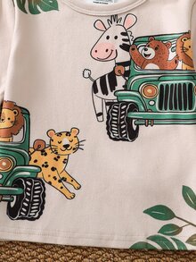 SHEIN 嬰兒男/女童可愛動物圖案修身長袖褲家居服套裝，適合聖誕節、派對、室內穿著 - 彩色 - 查看 4