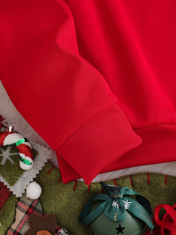 Sorvial Red Oversized Drop Shoulder Thick Pullover Sweatshirt For Men, Christmas Tree Pattern Sweatshirt, Christmas Sweatshirt, Suitable For Boyfriend, Family Gift - Red - View 4