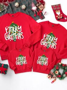 Sorvial Red Oversized Drop Shoulder Thick Pullover Sweatshirt For Men, Christmas Tree Pattern Sweatshirt, Christmas Sweatshirt, Suitable For Boyfriend, Family Gift - Red - View 8