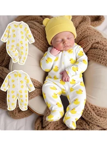SHEIN Newborn Baby Girl Cute Casual Knit Cartoon Pattern Long Sleeve Loungewear - White - View 8