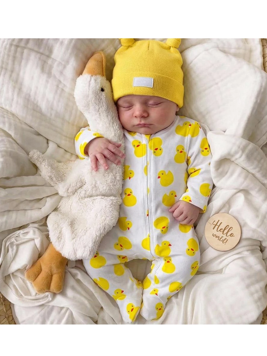 SHEIN Newborn Baby Girl Cute Casual Knit Cartoon Pattern Long Sleeve Loungewear - White - View 1