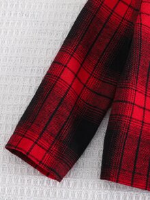 SHEIN 中性嬰兒男/女嬰 2件組秋冬休閒可愛紅黑格紋睡衣套裝，居家休閒服，適合居家休息、睡眠與日常穿著 - 紅色 - 查看 6
