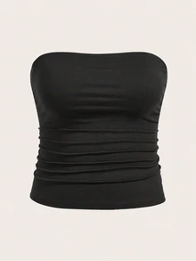 SHEIN CURVE+ 大尺碼女款 3 件組基礎抹胸上衣套裝 無肩帶 多件裝 抓皺加墊 適合約會、辦公、夏季性感度假居家休閒 黑色 橄欖綠 棕色 - 彩色 - 查看 6