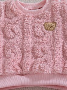 SHEIN 新生兒秋冬甜美可愛熊圖案長袖衛衣配長褲粉色2件套，柔軟面料，簡約舒適，適合室內外穿著 - 粉色 - 查看 9