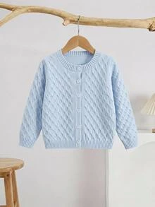 Genkimix Kids Baby Girl Fashion Button Textured Long Sleeve Knit Cardigan Autumn Winter - Baby Blue - View 1