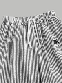 SHEIN Conjunto de 2 piezas de moda casual para niñas preadolescentes de primavera/verano: Camiseta blanca estampada + Pantalones de punto a rayas negras y blancas, versátil para uso casual, diario, escuela, vacaciones - Multicolor - Ver 4