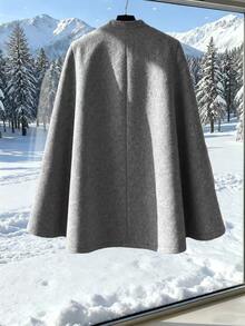 SHEIN LUNE ElenzgaPlus‑Size Women's Elegant Grey Fall‑Winter Formal Dinner & Wedding EveningGown FrenchRetro Color‑Block Bow Cape Coat Festival Outfits For Women - Grey - View 2