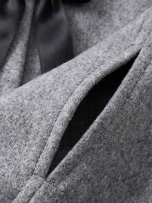 SHEIN LUNE ElenzgaPlus‑Size Women's Elegant Grey Fall‑Winter Formal Dinner & Wedding EveningGown FrenchRetro Color‑Block Bow Cape Coat Festival Outfits For Women - Grey - View 5