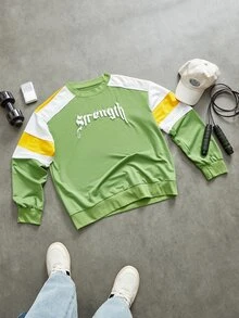 Sport MetroGents 1 件男友风格男士简约色块图案圆领长袖休闲运动运动衫运动服 - 白色 - 查看 2