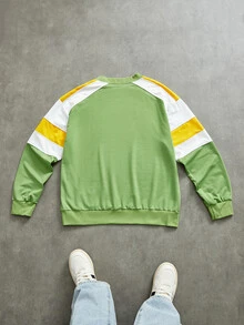 Sport MetroGents 1 件男友风格男士简约色块图案圆领长袖休闲运动运动衫运动服 - 白色 - 查看 3