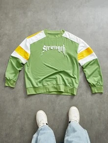 Sport MetroGents 1 件男友风格男士简约色块图案圆领长袖休闲运动运动衫运动服 - 白色 - 查看 4