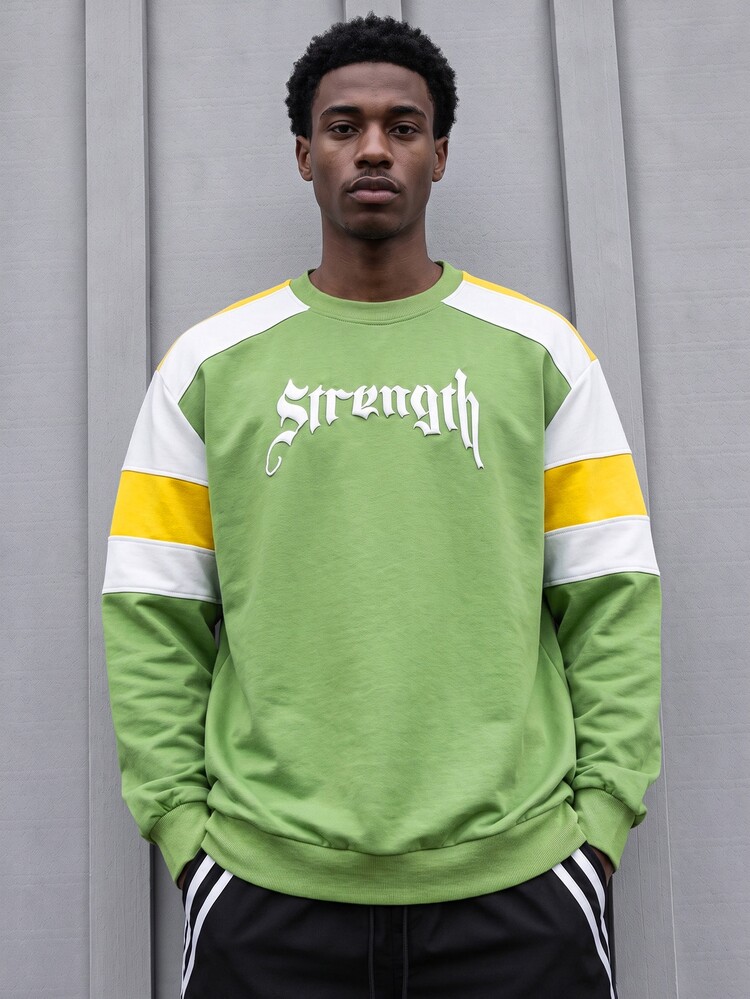 Sport MetroGents 1pc Boyfriend Style Men Simple Color Block Graphic Round Neck Long Sleeve Casual Sport Sweatshirt Active Wear - White - View 1