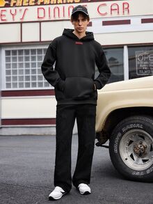 Sport MetroGents 男友风格男士休闲字母印花连帽运动衫，运动服长袖图案运动运动衫 - 白色 - 查看 9