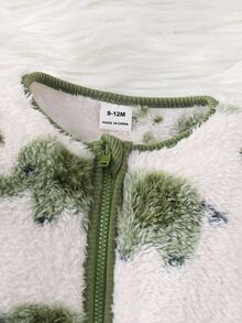 SHEIN 新生兒男嬰女嬰可愛休閒卡通大象圖案毛茸茸連帽連身衣居家服中性嬰兒服飾，適合秋冬、萬聖節、聖誕節、新年 - 綠色 - 查看 3