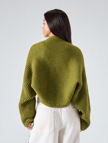 LYSMO 2025新款极简主义秋季女装简约休闲纯色罗纹针织短款开衫，春秋季绿色披肩开衫，适合外出、返校、毕业、街头风和斯德哥尔摩风格，圣诞毛衣 - 綠色 - 查看 2