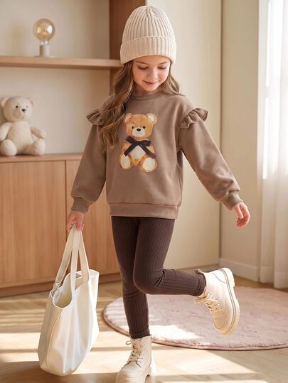 Cozy Pixies Young Girls Tank Top Co-Ords Spring Summer Autumn Knit Young Girls Sweatshirt Pink Casual Daily Outing Cute Fun Black & White Floral Round Neck Long Sleeve Sweatshirt + Slim Fit Long Pants Legging Set Suitable For Outing Vacation Knit Set