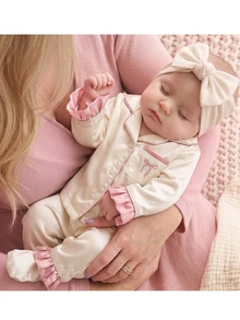 SHEIN Kids Kids Newborn Cute Satin Colorblock Loungewear Set - Beige - View 1