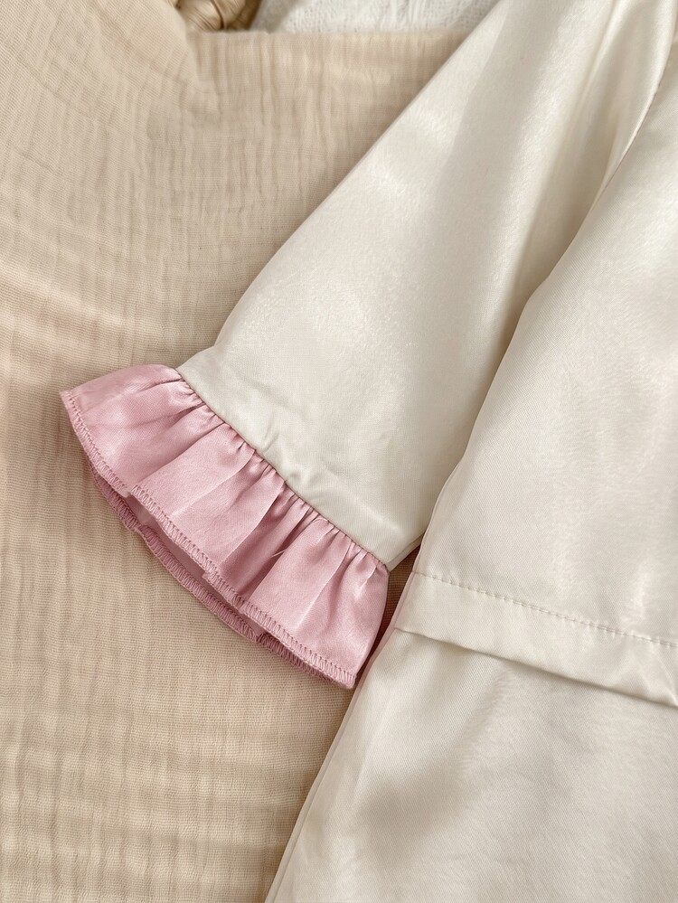 SHEIN Kids Kids Newborn Cute Satin Colorblock Loungewear Set - Beige - View 6