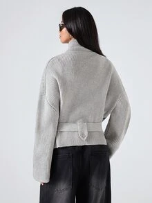 LYSMO 2025 New Minimalism Light Grey Women's Casual Ribbed Cardigan,Autumn Chic Everyday Button Up Cardigan,Solid Color Winter Tops - Light Grey - View 8