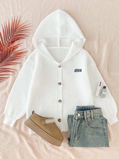 SHEIN Jaket Kardigan Rajut Lengan Panjang Longgar Kasual untuk Remaja Putri, Cocok untuk Musim Panas/Musim Gugur/Musim Dingin