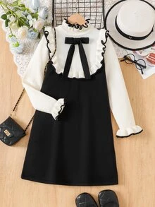 SHEIN Tween Girl Casual Ruffle Bow Contrast Color Dress - Multicolor - View 2