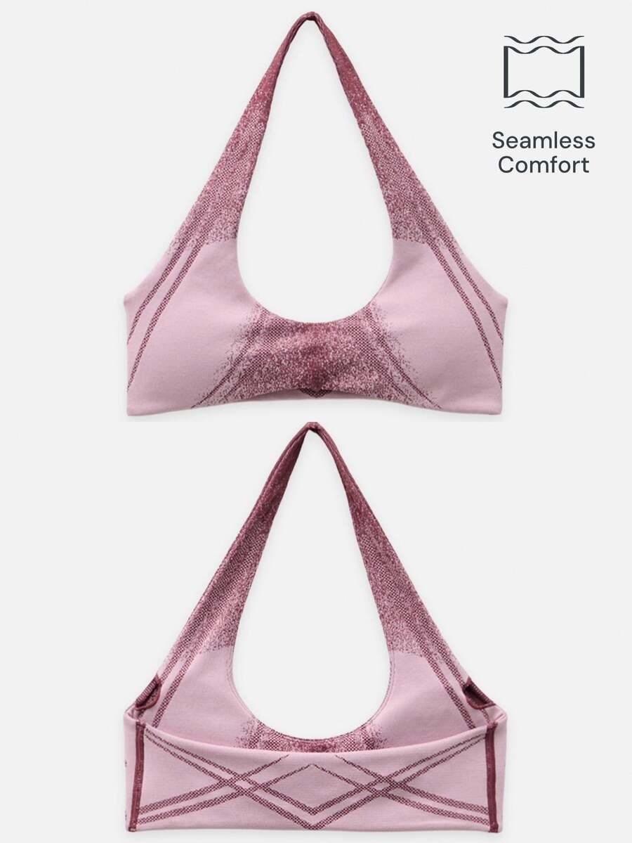 Nöista Part Of A Set, Activewear Seamless Top With Halter Neck In Pink And Dark Pink Color. Designed For Fall Autumn Winter Gym, Pilates, Barre, Yoga. - Pink - View 1