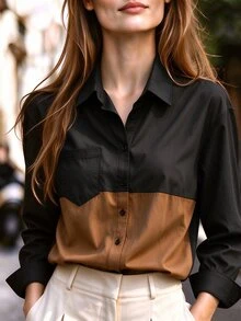Franclia 女款豹紋條紋領襯衫，適合日常穿著 - 彩色 - 查看 7