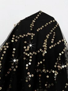 Comfylo Plus Size Fashion Party Sequin Fringe Mesh Dress Fall Christmas - Black - View 11