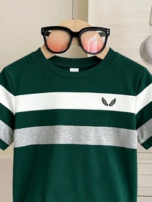 小男孩休閒簡約圓領短袖寬鬆版型T恤，適合夏季 - 彩色 - 查看 3