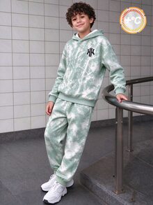 Setelan Streetwear 2 Potong untuk Anak Laki-Laki Remaja dengan Efek Gradien Denim dan Logo-Print, Terdiri dari Hoodie dan Celana Jogger Senada. - MultiWarna - View 1