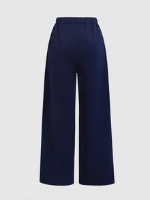SHEIN 青少年女孩數字印花簡約休閒長褲，秋冬款 - 藏蓝色 - 查看 7