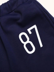 SHEIN 青少年女孩數字印花簡約休閒長褲，秋冬款 - 藏蓝色 - 查看 9
