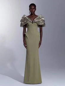 Elitara Elegante falda recta de lujo verde oliva con diseño de volantes en capas y bajo ondulado, elástica, adecuada para eventos de boda, despedida de soltera, vacaciones, baile, fiesta de noche, fiesta de cóctel, vestido formal de noche para mujer - Verde Oliva - Ver 4