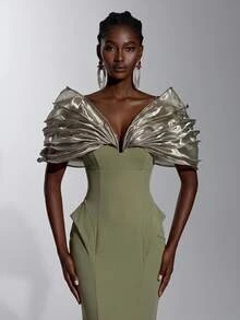 Elitara Elegante falda recta de lujo verde oliva con diseño de volantes en capas y bajo ondulado, elástica, adecuada para eventos de boda, despedida de soltera, vacaciones, baile, fiesta de noche, fiesta de cóctel, vestido formal de noche para mujer - Verde Oliva - Ver 7