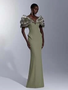 Elitara Elegante falda recta de lujo verde oliva con diseño de volantes en capas y bajo ondulado, elástica, adecuada para eventos de boda, despedida de soltera, vacaciones, baile, fiesta de noche, fiesta de cóctel, vestido formal de noche para mujer - Verde Oliva - Ver 3
