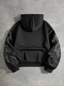 ROMWE MEN Street Life Men's Dark Gothic Cross Print Loose Fit Hoodie - Black - View 3