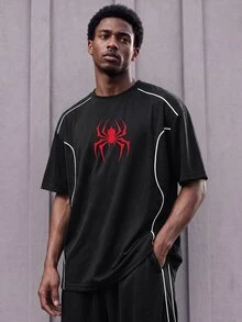 Gym Rark Men's Plus Size Spider Print Crew Neck Short Sleeve Sports T-Shirt - Black - View 1
