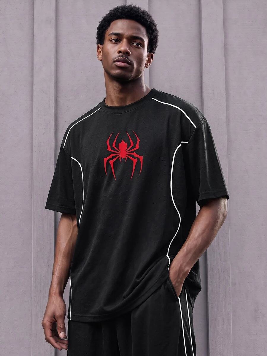 Gym Rark Men's Plus Size Spider Print Crew Neck Short Sleeve Sports T-Shirt - Black - View 1