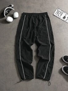 Sport MetroGents Men's Letter Print Drawstring Waist Sports Pants, Gym - Black - View 3