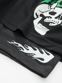 Gym Rark Men's Summer Casual Fashion Streetwear Daily Commute Skull Flame Digital Print Drawstring Waist 2 In 1 Sports Shorts, Gym, Holiday - Black - View 4